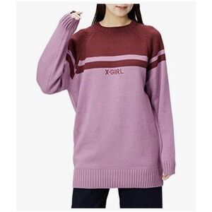 X-GIRL SAMPLE Raglan Knit Sweater Dress One Size Pink Burgundy Colorblock NWOT